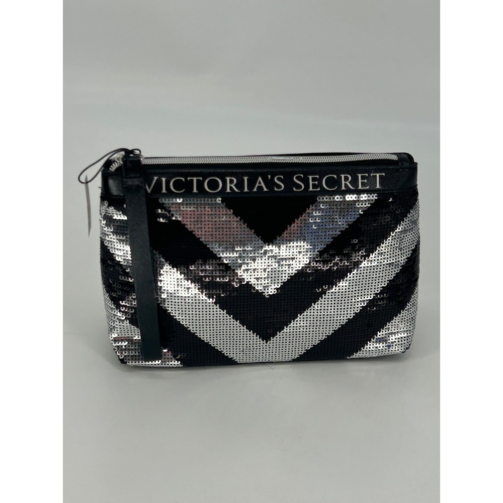 "NWT" Victoria's Secret Black & Silver‎ Sequin Cosmetic Bag
